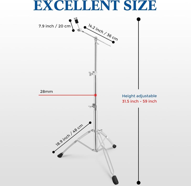RANMING Boom Cymbal Stand Adjust High Straight and Boom Cymbal Stand 28 MM Pipe Diameter Cymbal Boom Stand Double Braced Legs with Rubber Feet Ride and Crash Cymbal Stands - Image 2